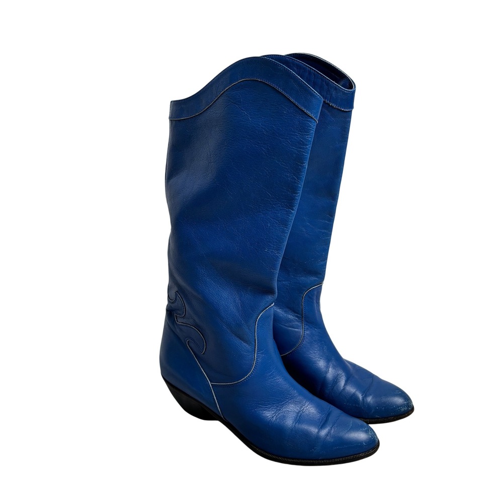 Vintage Sesto Meucci Blue Leather Cowboy Boots‎ Italy Women's 6B Western